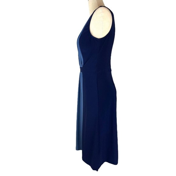Chaps Dress Women Size Medium Midi Length Grecian Draped Bodice Blue On Blue - Picture 2 of 15